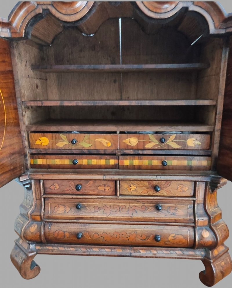 A Rare Apprentice Miniature Dutch Marquetry Cabinet Piece c1800